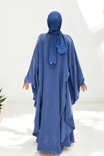 Yarasakol Bel Kısmı Gizli İp Kuşaklı Elbise 3891 Lacivert - Bym Fashion (1)