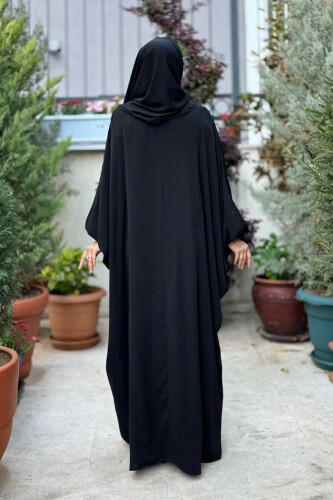 Yarasakol Belden Kuşaklı Peçeli, Şallı Elbise 6038 Siyah - Bym Fashion (1)