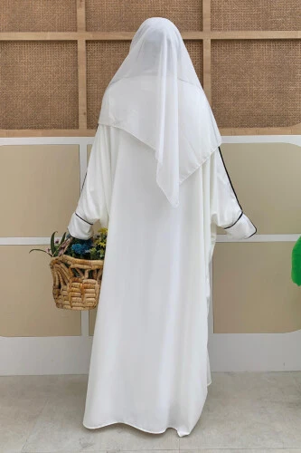 Fermuarlı Yarasakol Ferace 6002 Ekru - Bym Fashion (1)