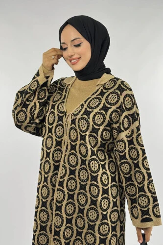 Yuvarlak Desen Triko Hırka 18324 Vizon - 4